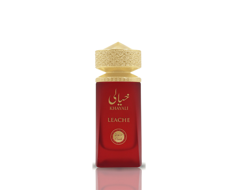 Leache by Khayali 100ml perfume bottle with red and gold box. Leache by Khayali 100ml perfume bottle with red and gold box.