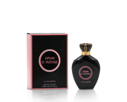 Opiam D'Intense 100ml Eau de Parfum bottle with black and pink box.