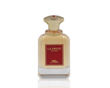 La Prive Pour Femme by Loui Martin 100ml perfume bottle with white and red box.
